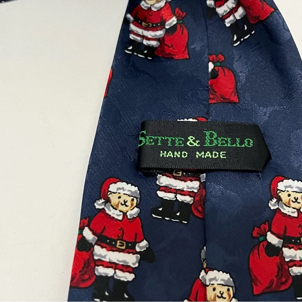Sette & Bello Navy Blue Red Teddy Bear Santa Polyester Mens Neck Tie Christmas